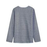Grey Windowpane Pattern Print Long Sleeve Short Coat