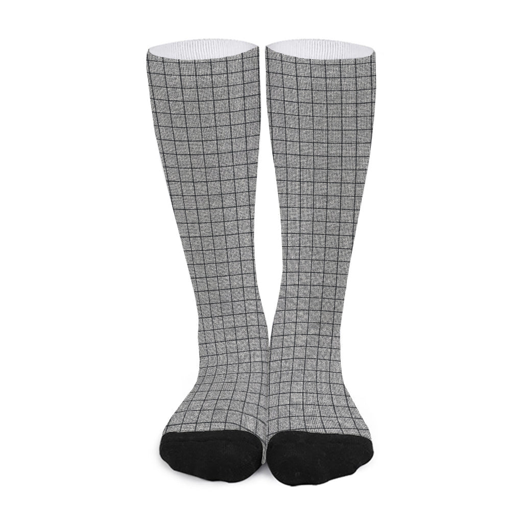 Grey Windowpane Pattern Print Long Socks
