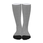 Grey Windowpane Pattern Print Long Socks