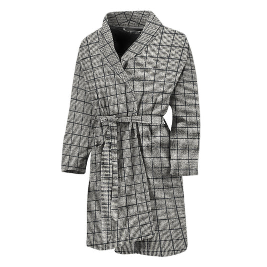 Grey Windowpane Pattern Print Men's Bathrobe