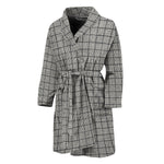 Grey Windowpane Pattern Print Men's Bathrobe