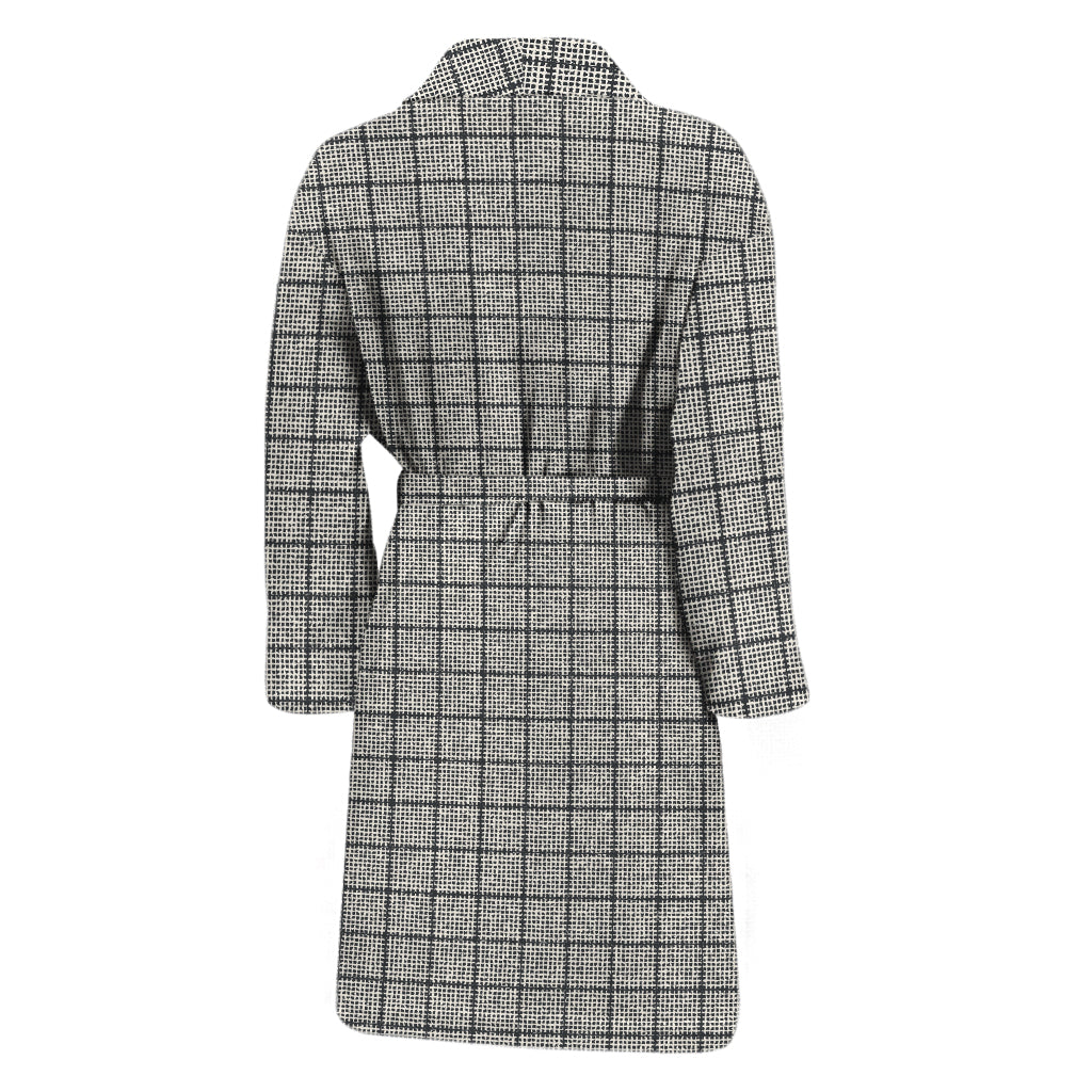 Grey Windowpane Pattern Print Men's Bathrobe