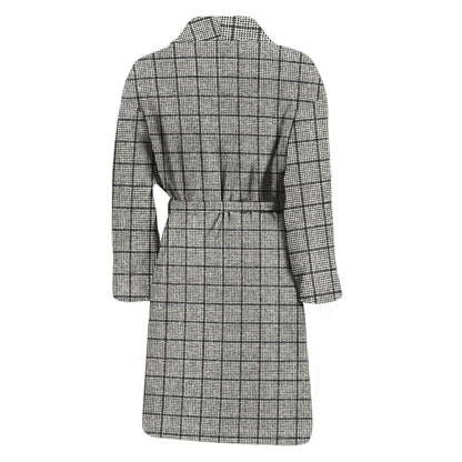 Grey Windowpane Pattern Print Men's Bathrobe