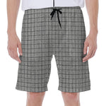 Grey Windowpane Pattern Print Men's Beach Shorts