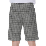 Grey Windowpane Pattern Print Men's Beach Shorts