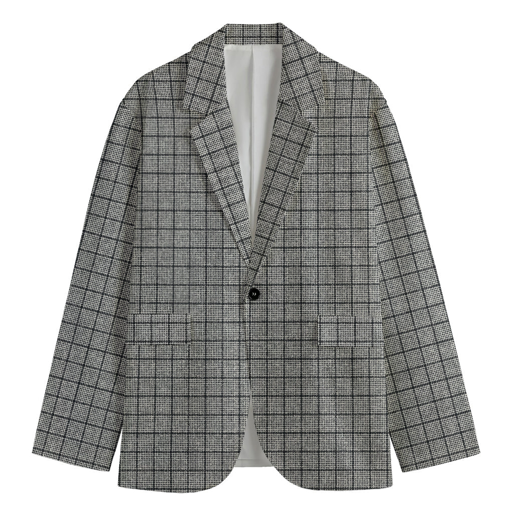 Grey Windowpane Pattern Print Men's Blazer