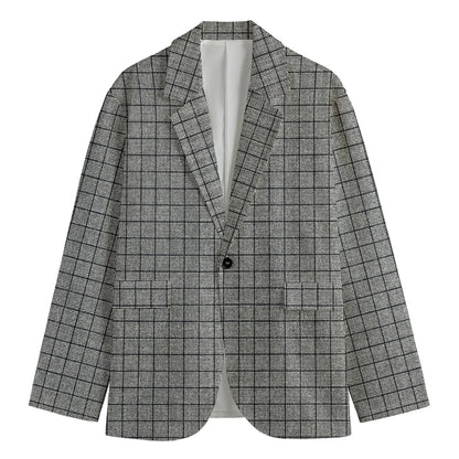 Grey Windowpane Pattern Print Men's Blazer
