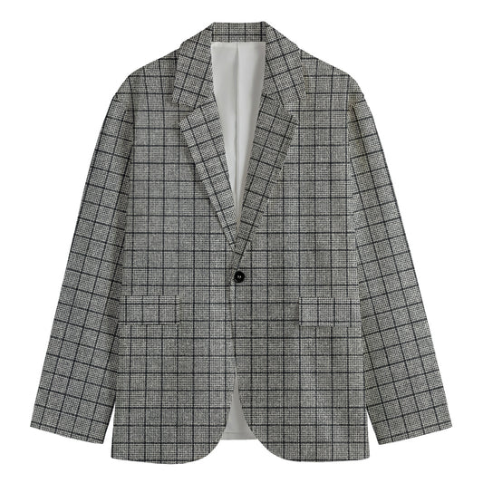 Grey Windowpane Pattern Print Men's Blazer