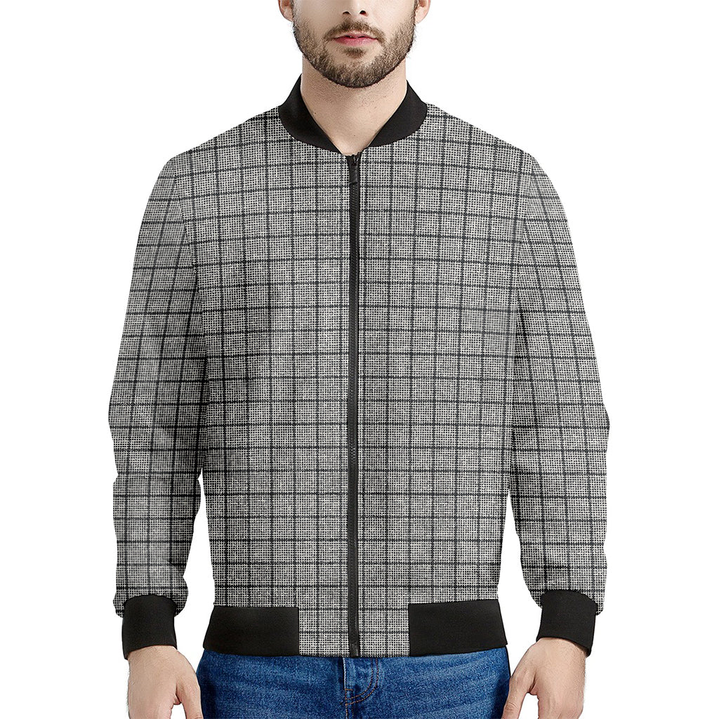 Grey Windowpane Pattern Print Men's Bomber Jacket