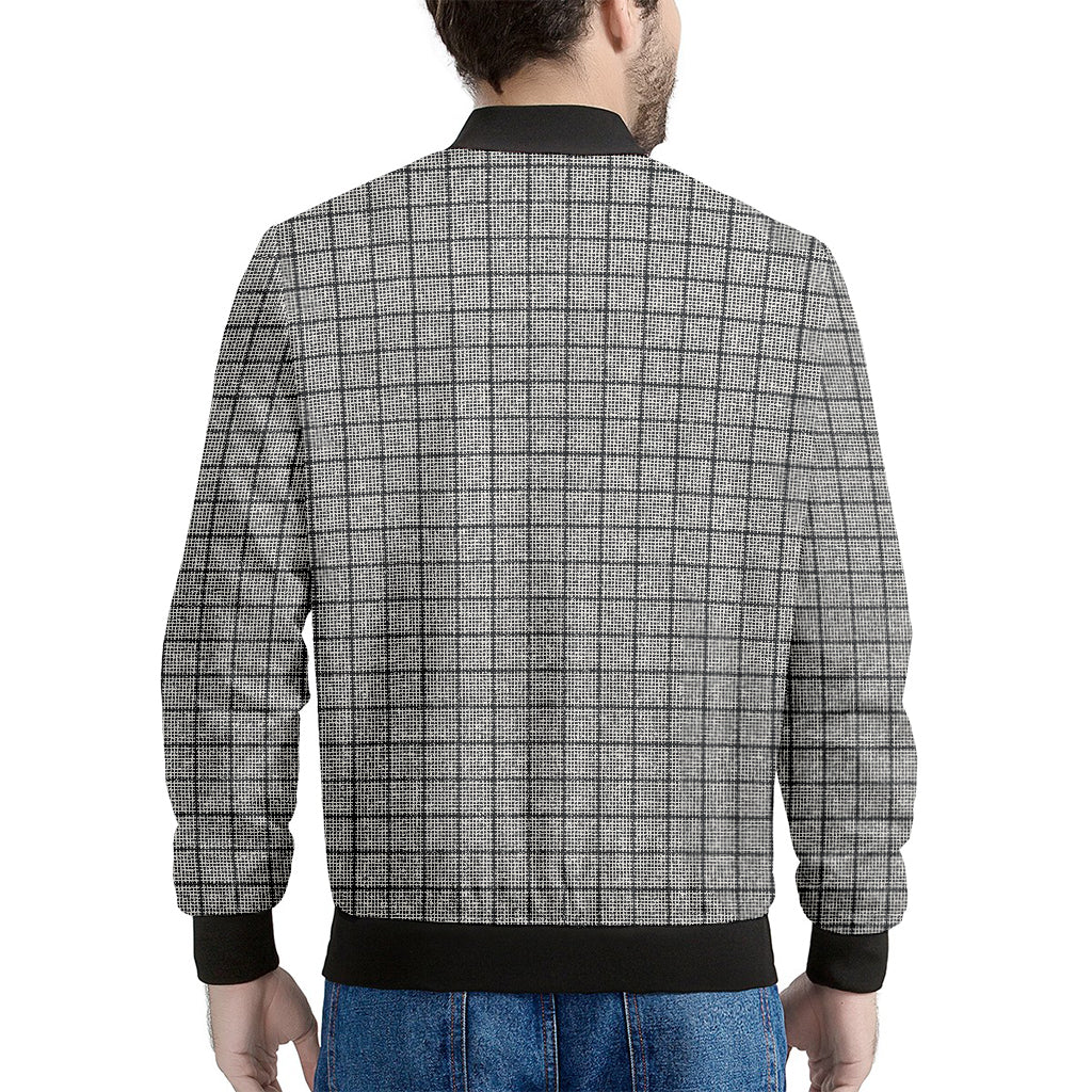 Grey Windowpane Pattern Print Men's Bomber Jacket