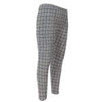Grey Windowpane Pattern Print Men's Compression Pants