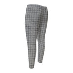 Grey Windowpane Pattern Print Men's Compression Pants