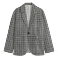Grey Windowpane Pattern Print Men's Cotton Blazer