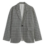 Grey Windowpane Pattern Print Men's Cotton Blazer