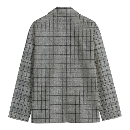 Grey Windowpane Pattern Print Men's Cotton Blazer
