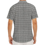 Grey Windowpane Pattern Print Men's Deep V-Neck Shirt