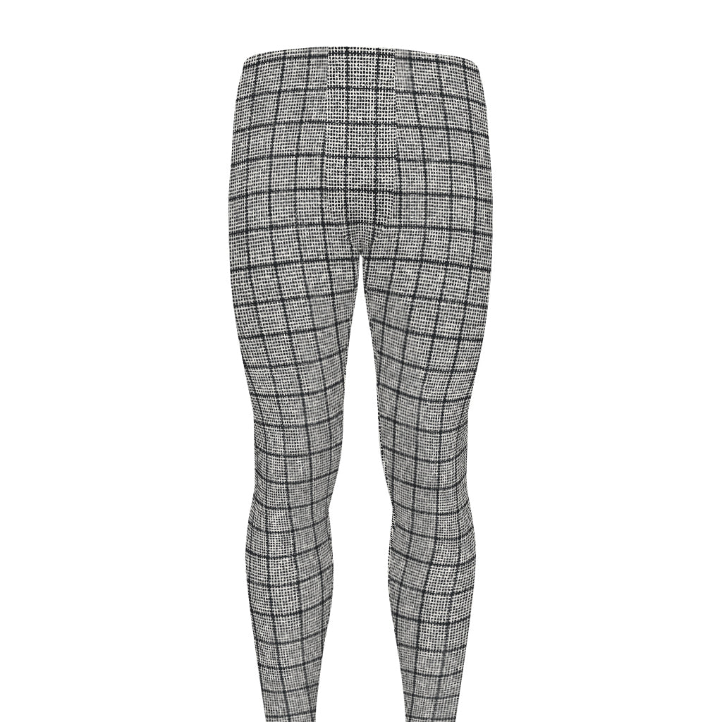 Grey Windowpane Pattern Print Men's leggings