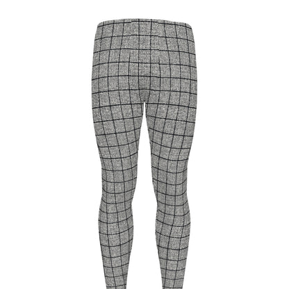 Grey Windowpane Pattern Print Men's leggings