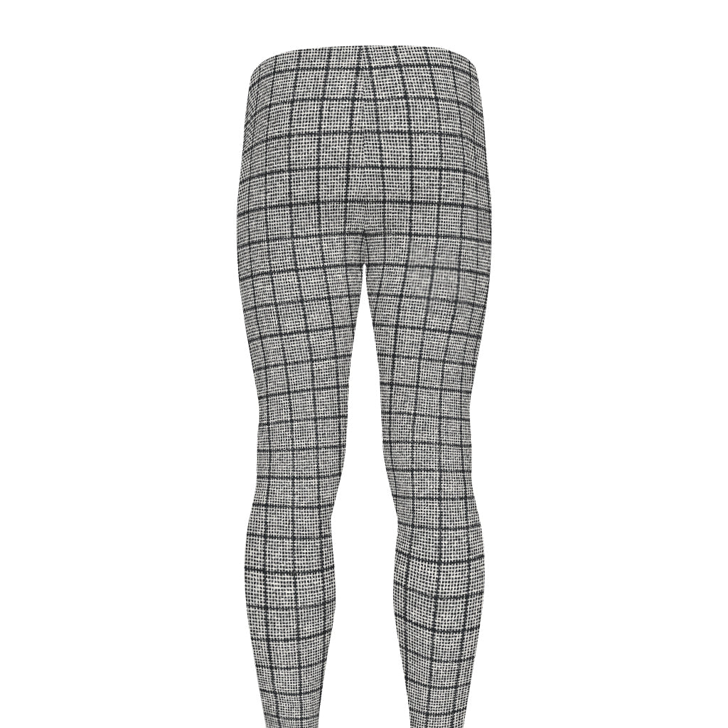 Grey Windowpane Pattern Print Men's leggings
