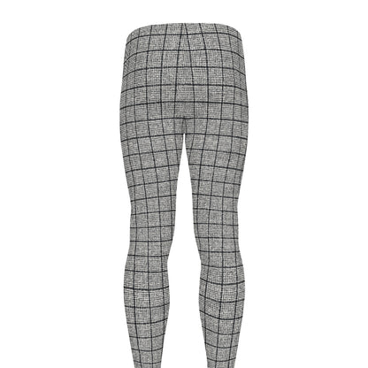 Grey Windowpane Pattern Print Men's leggings