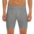 Grey Windowpane Pattern Print Men's Long Boxer Briefs