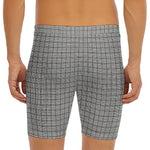 Grey Windowpane Pattern Print Men's Long Boxer Briefs