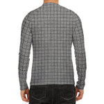 Grey Windowpane Pattern Print Men's Long Sleeve Rash Guard