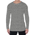 Grey Windowpane Pattern Print Men's Long Sleeve T-Shirt