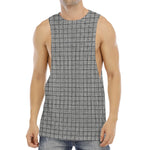 Grey Windowpane Pattern Print Men's Muscle Tank Top
