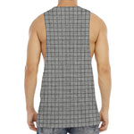Grey Windowpane Pattern Print Men's Muscle Tank Top