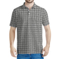Grey Windowpane Pattern Print Men's Polo Shirt