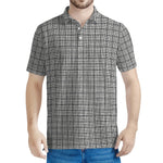 Grey Windowpane Pattern Print Men's Polo Shirt