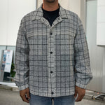 Grey Windowpane Pattern Print Men's Shirt Jacket
