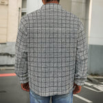 Grey Windowpane Pattern Print Men's Shirt Jacket