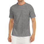 Grey Windowpane Pattern Print Men's Short Sleeve Rash Guard