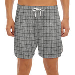 Grey Windowpane Pattern Print Men's Split Running Shorts