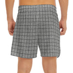 Grey Windowpane Pattern Print Men's Split Running Shorts