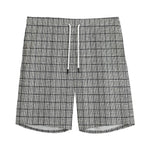 Grey Windowpane Pattern Print Men's Sports Shorts