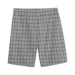 Grey Windowpane Pattern Print Men's Sports Shorts