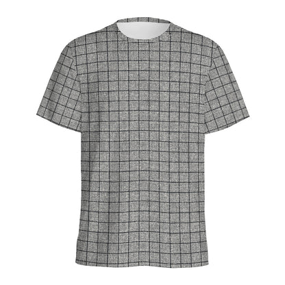 Grey Windowpane Pattern Print Men's Sports T-Shirt