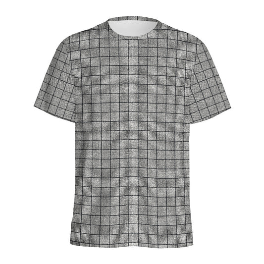 Grey Windowpane Pattern Print Men's Sports T-Shirt