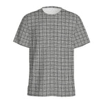Grey Windowpane Pattern Print Men's Sports T-Shirt