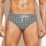 Grey Windowpane Pattern Print Men's Swim Briefs