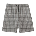 Grey Windowpane Pattern Print Men's Swim Trunks