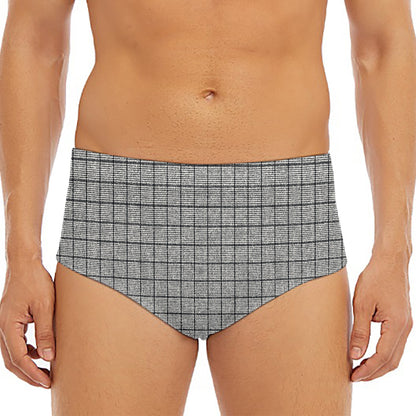 Grey Windowpane Pattern Print Men's Triangle Swim Briefs