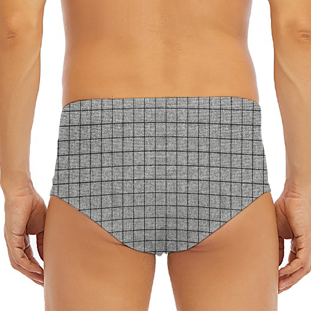 Grey Windowpane Pattern Print Men's Triangle Swim Briefs