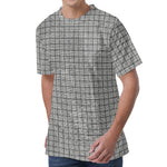 Grey Windowpane Pattern Print Men's Velvet T-Shirt