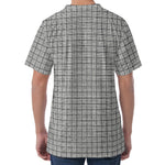 Grey Windowpane Pattern Print Men's Velvet T-Shirt