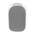 Grey Windowpane Pattern Print Mesh Laundry Hamper