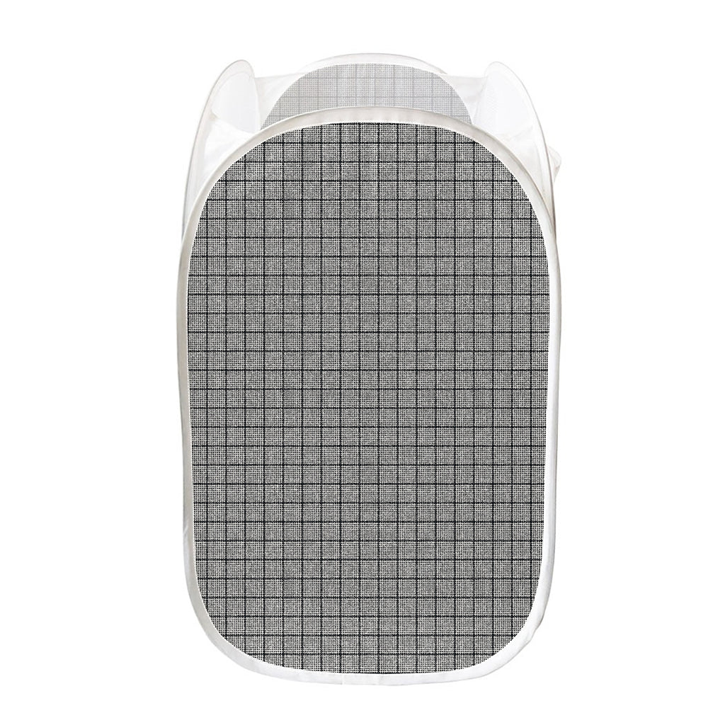 Grey Windowpane Pattern Print Mesh Laundry Hamper